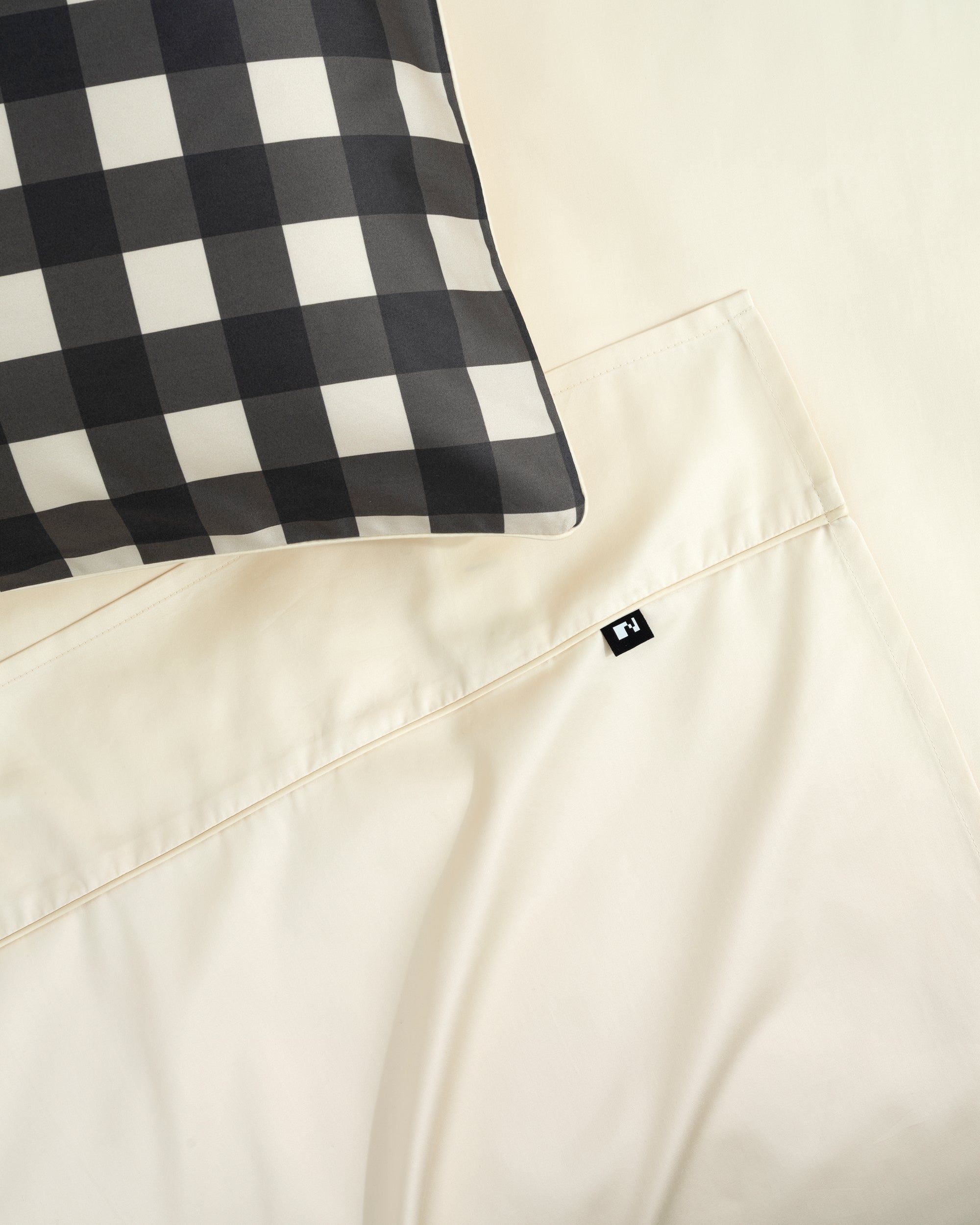 Beige Gingham Flat Sheet