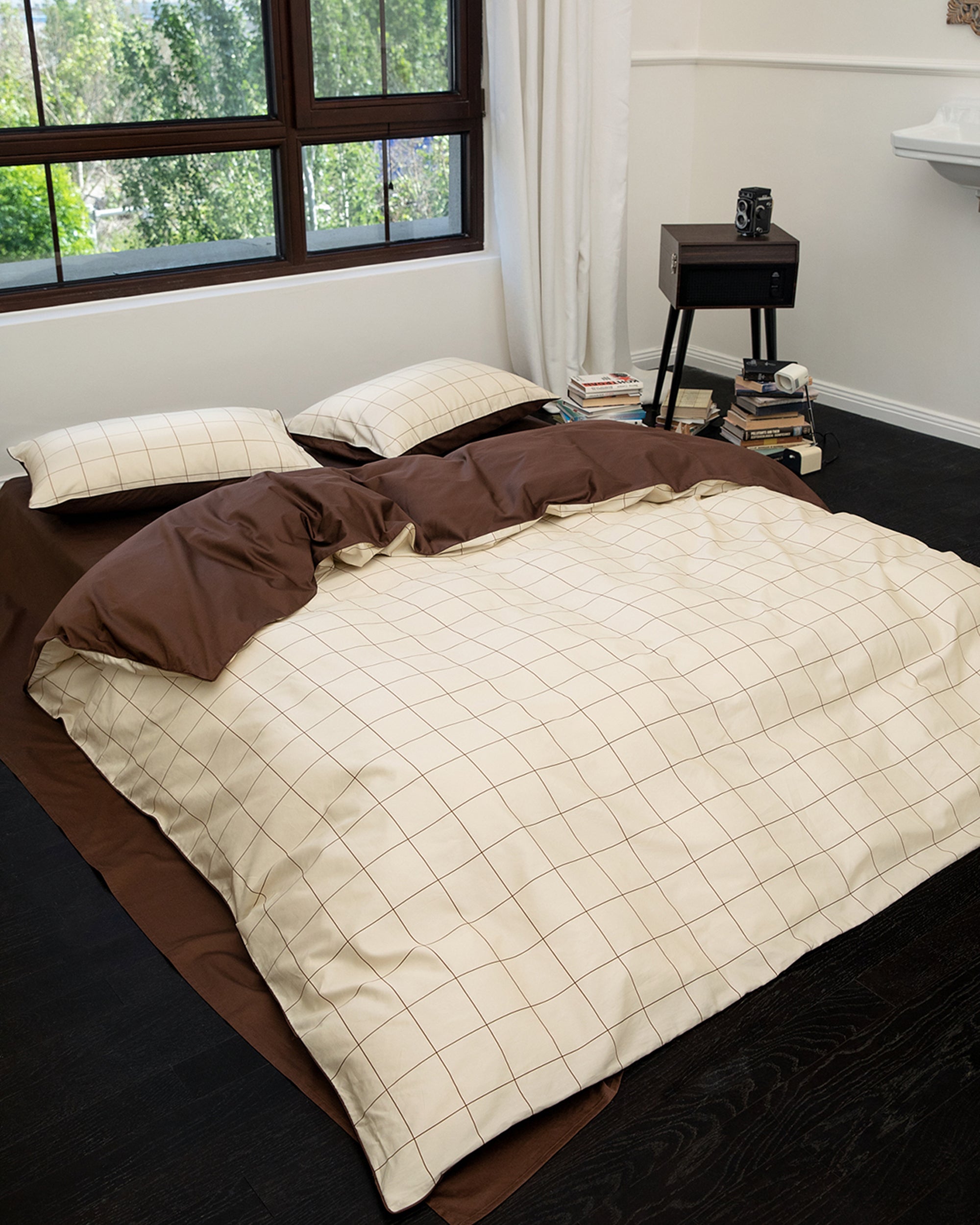 Beige Windowpane Duvet Cover