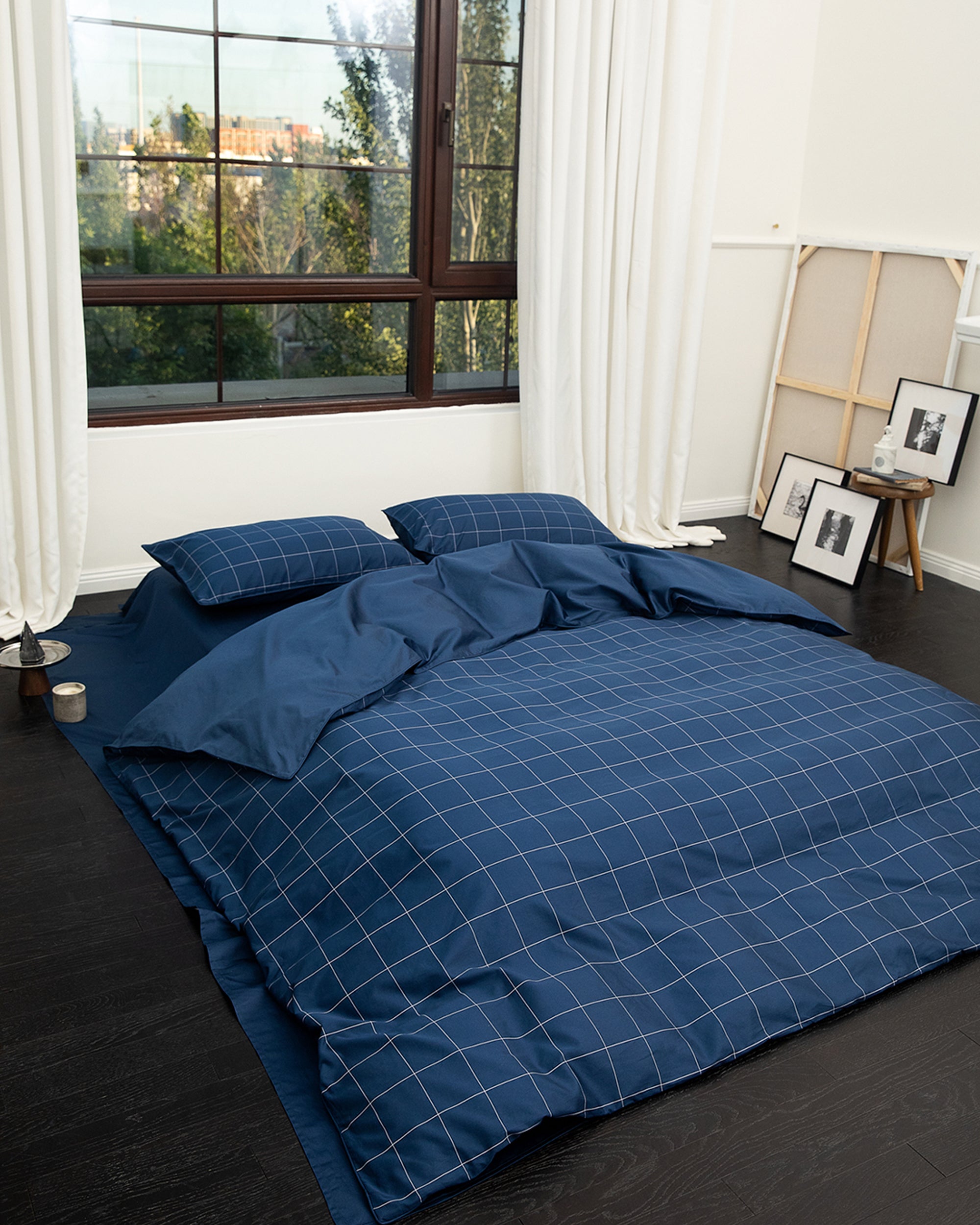 Navy Windowpane Duvet Cover