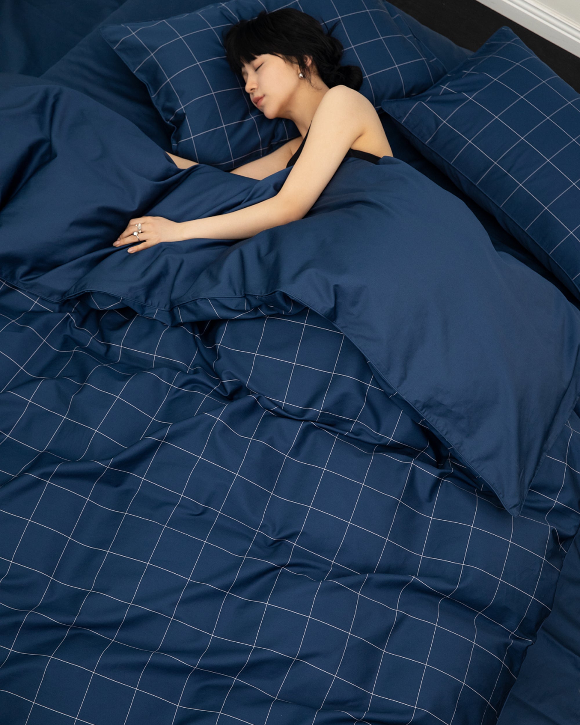 Navy Windowpane Duvet Cover