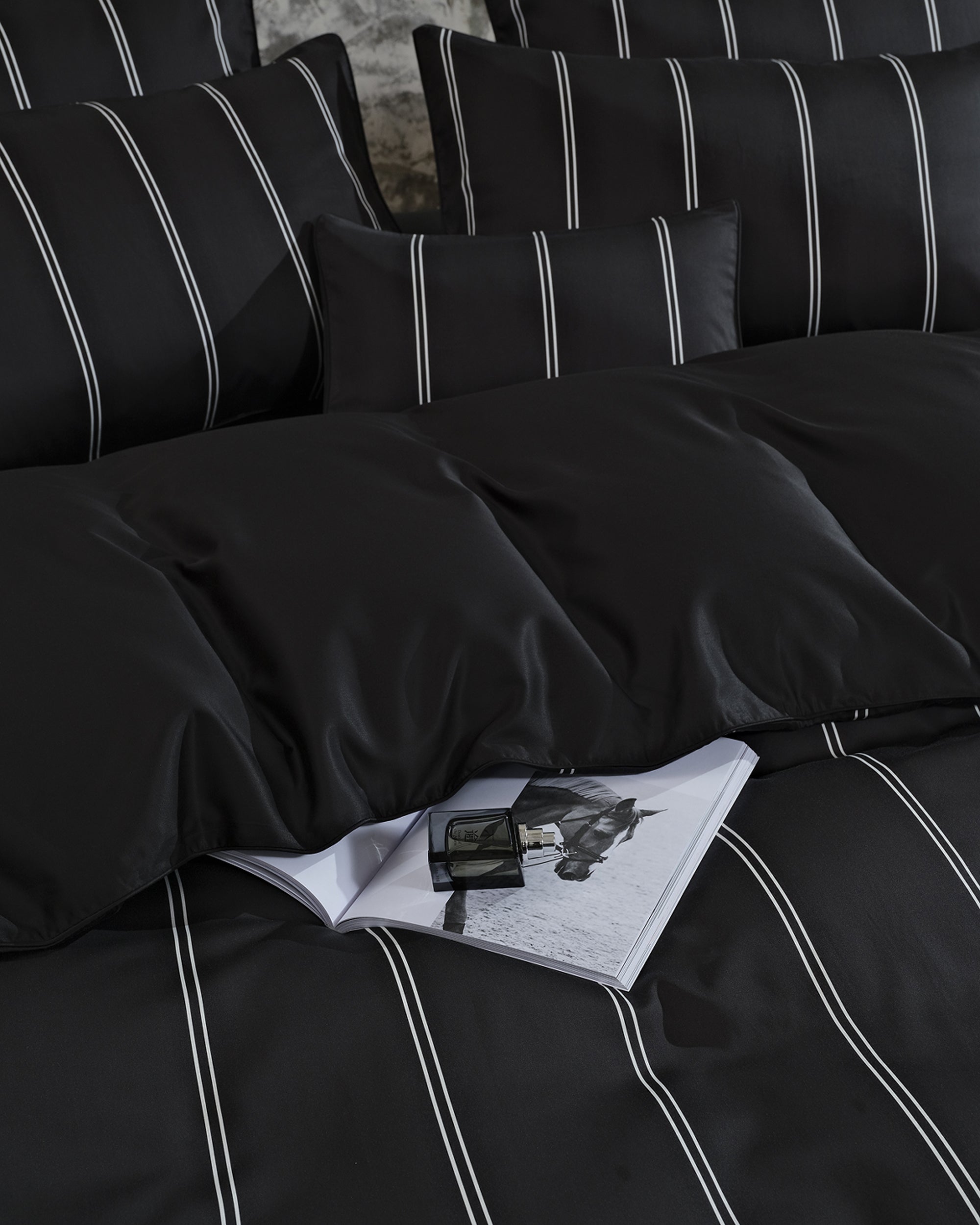 Black Dual Pinstripe Duvet Cover